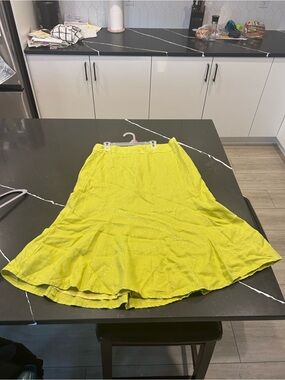 Sandwich 100% Linen Lime Green A-Line Midi Skirt Flowy Sequin Details European